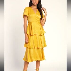 NWT Lulu’s Elegant Yellow Ruffled Dress